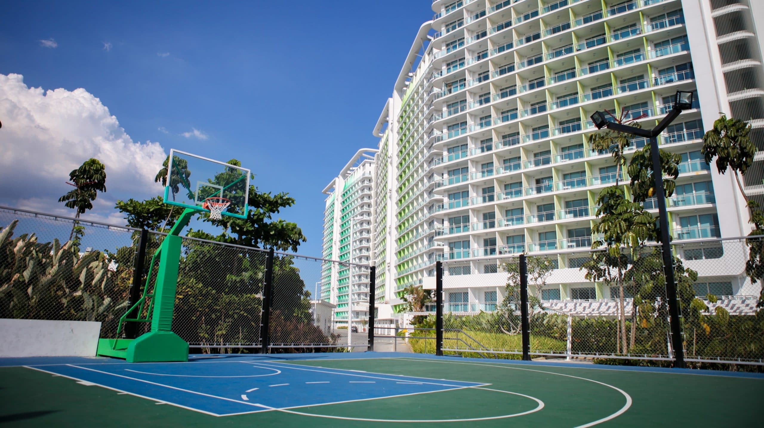 Azure outdoor basketball court amenity