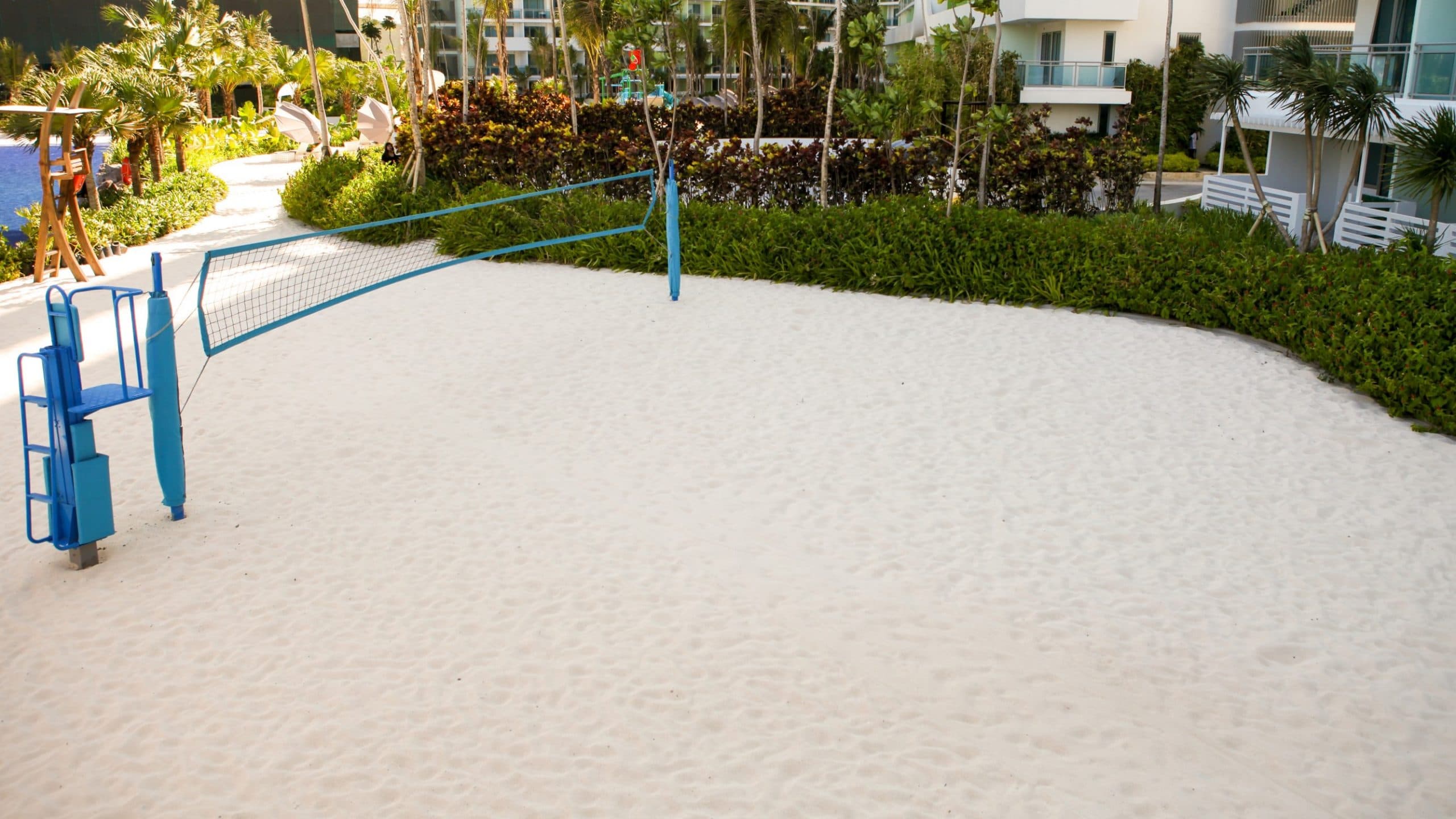Azure outdoor beach volleyball area